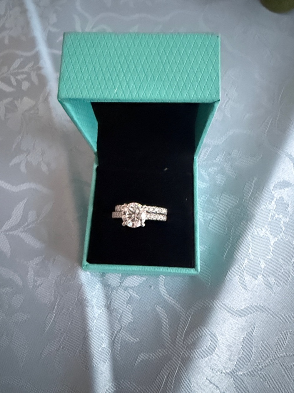 Classic Solitaire Cubic Zirconia Engagement Ring Set in Silver - Aqua Box